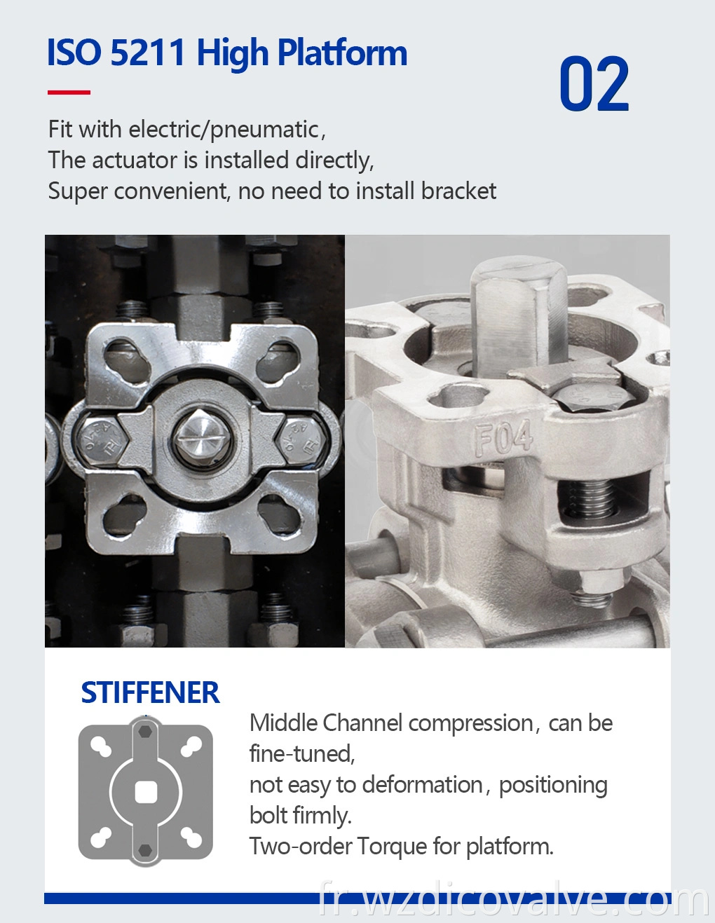 DICO Brand SS CF8 304 en acier inoxydable à bride SS316 3pc Valve à billes flottantes à bride avec levier opéré